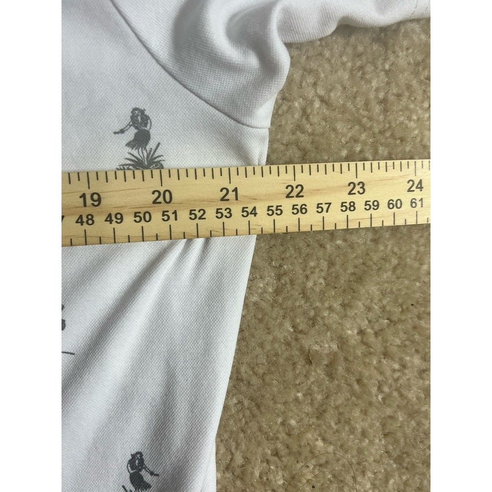 TRAVIS MATHEW Polo Shirt Large White Golf Tiki Hawaiian Hula Girl Mai Tai Drinks - Picture 5 of 9